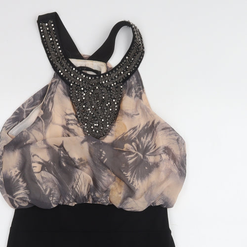 Crafted Womens Black Floral Polyester A-Line  Size 10  Halter