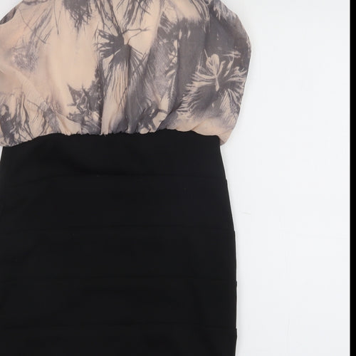 Crafted Womens Black Floral Polyester A-Line  Size 10  Halter