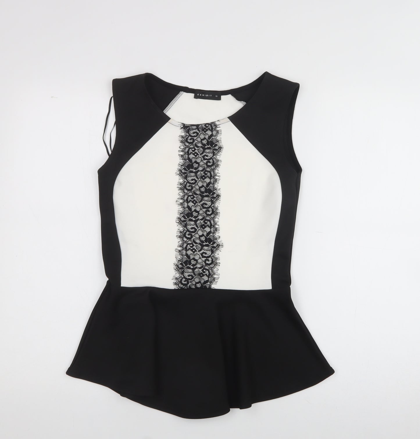 Exhibit  Womens Black  Polyester Basic T-Shirt Size 10 Scoop Neck