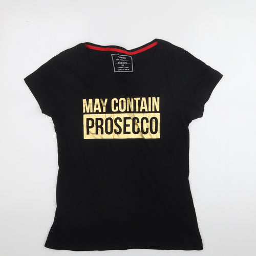 Pep & co  Womens Black  Cotton Basic T-Shirt Size 10 Crew Neck - Prosecco