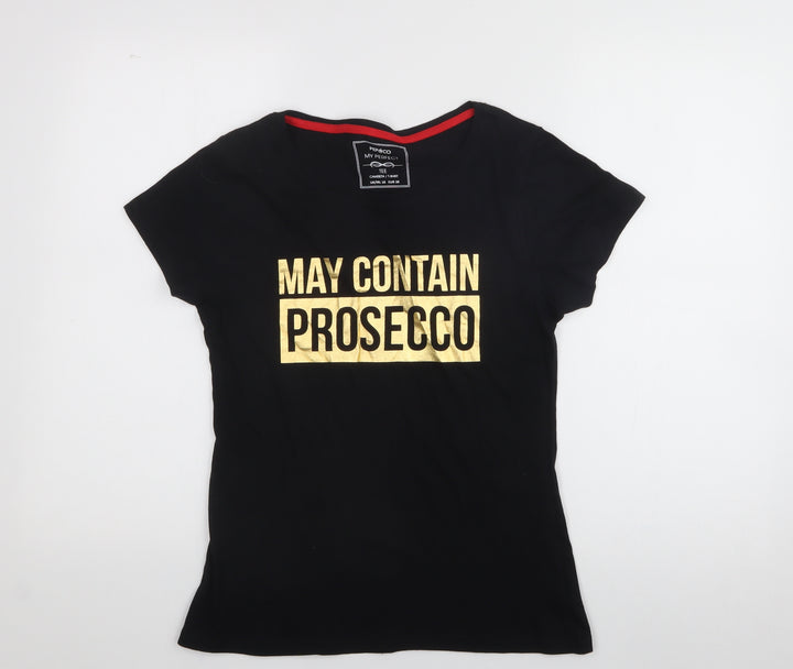Pep & co  Womens Black  Cotton Basic T-Shirt Size 10 Crew Neck - Prosecco