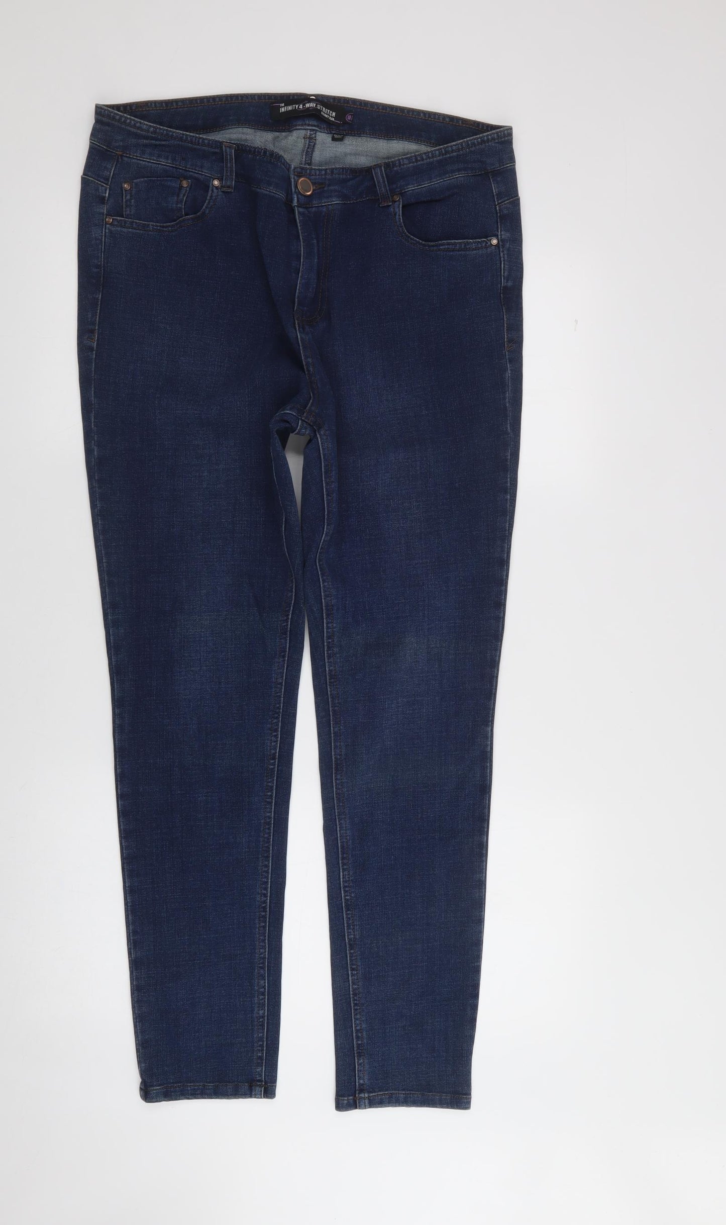 infinity 4 way stretch  Womens Blue  Cotton Trousers  Size 18 L28 in Regular Button