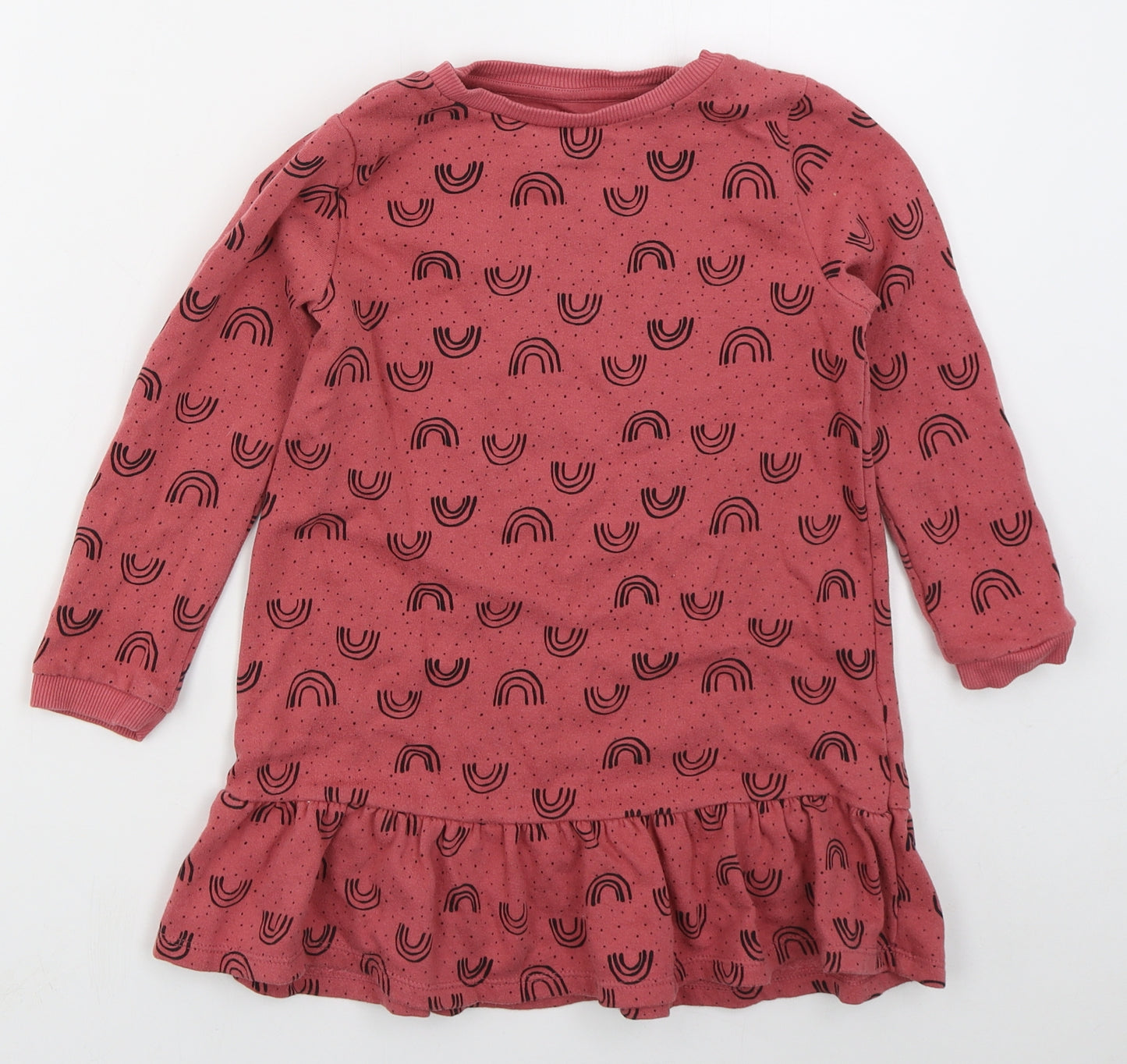 F&F Girls Pink  Cotton Pullover Sweatshirt Size 6-7 Years  Pullover - Rainbows