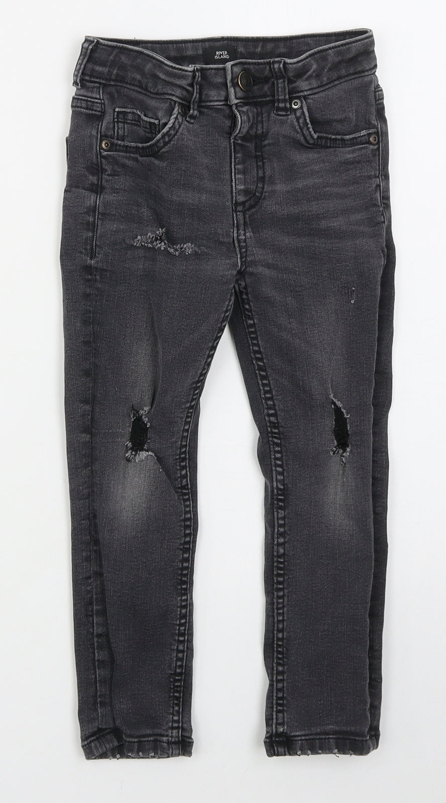 River Island Boys Grey  Cotton Skinny Jeans Size 5 Years  Regular Button
