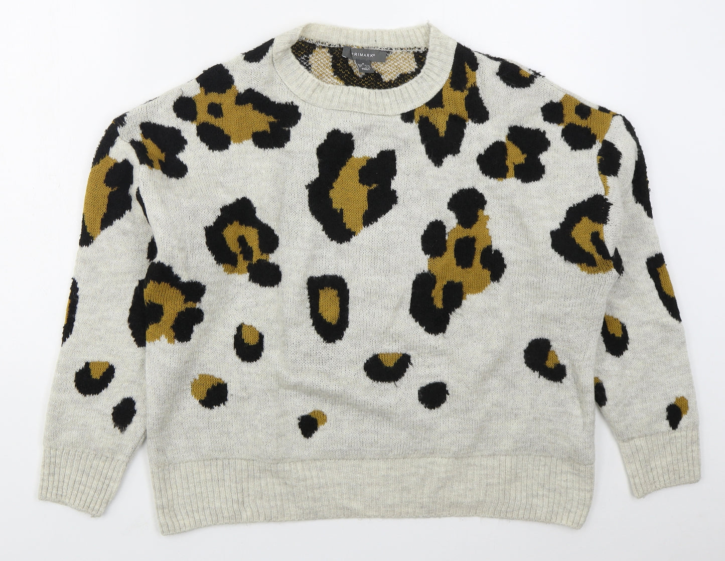 Primark Womens Grey Crew Neck Animal Print Acrylic Pullover Jumper Size 12