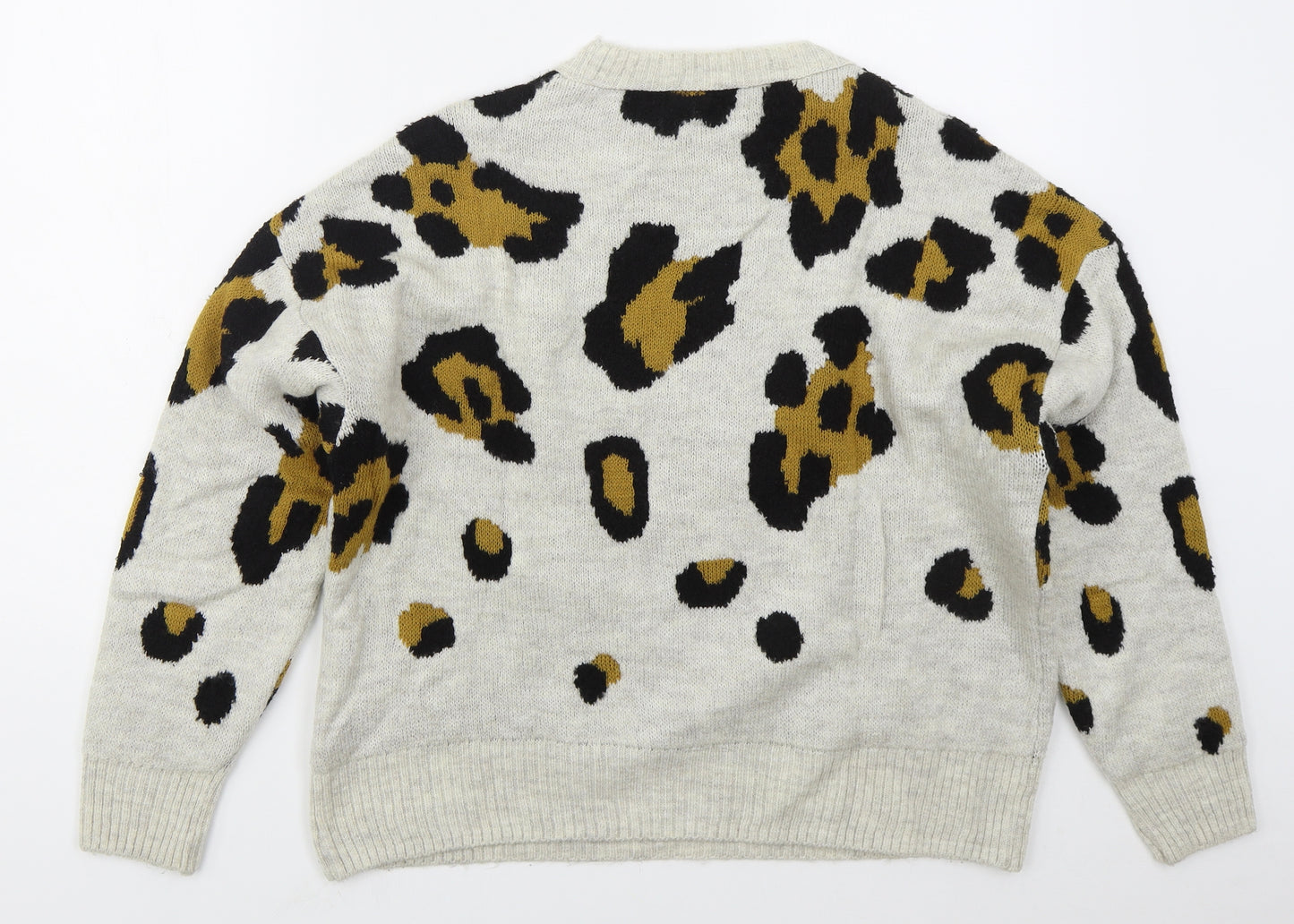 Primark Womens Grey Crew Neck Animal Print Acrylic Pullover Jumper Size 12