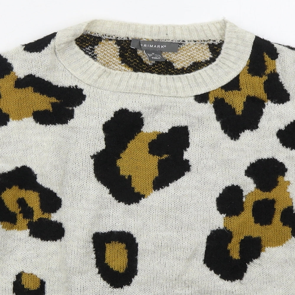 Primark Womens Grey Crew Neck Animal Print Acrylic Pullover Jumper Size 12