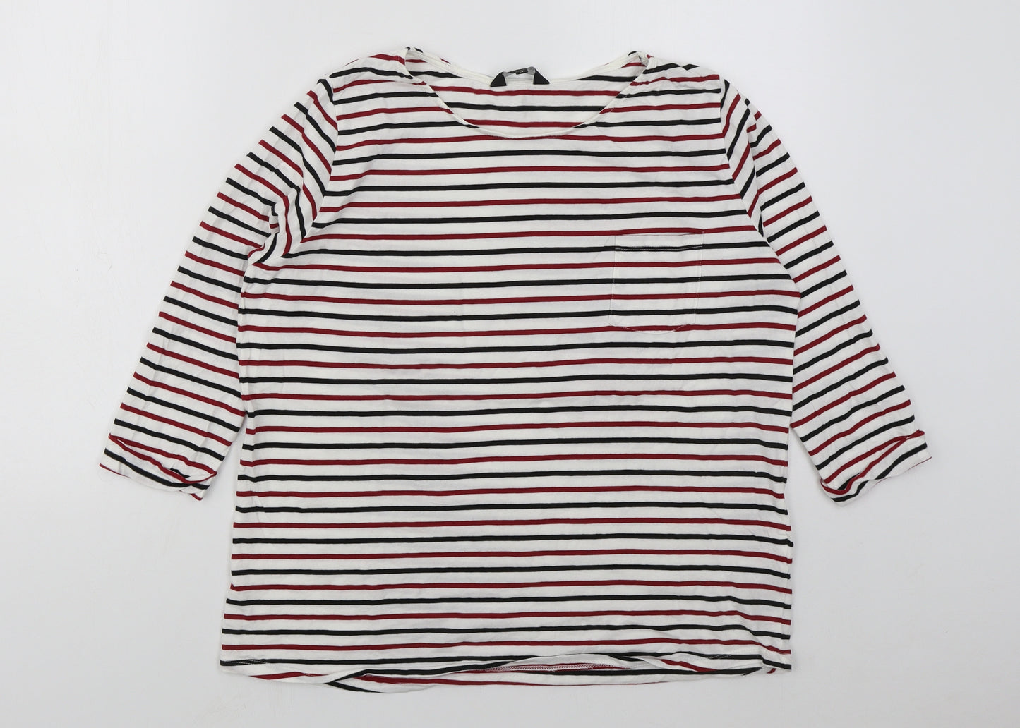 New Look Womens White Striped Cotton Basic T-Shirt Size 14 Round Neck - Red