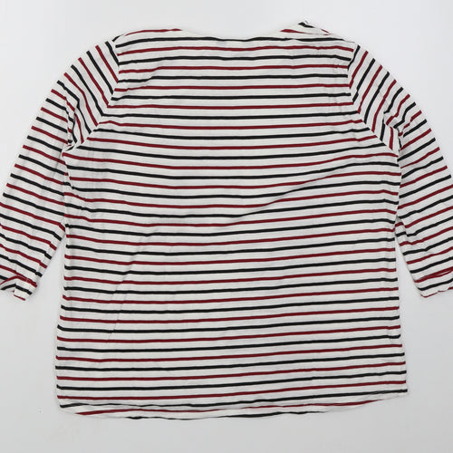 New Look Womens White Striped Cotton Basic T-Shirt Size 14 Round Neck - Red