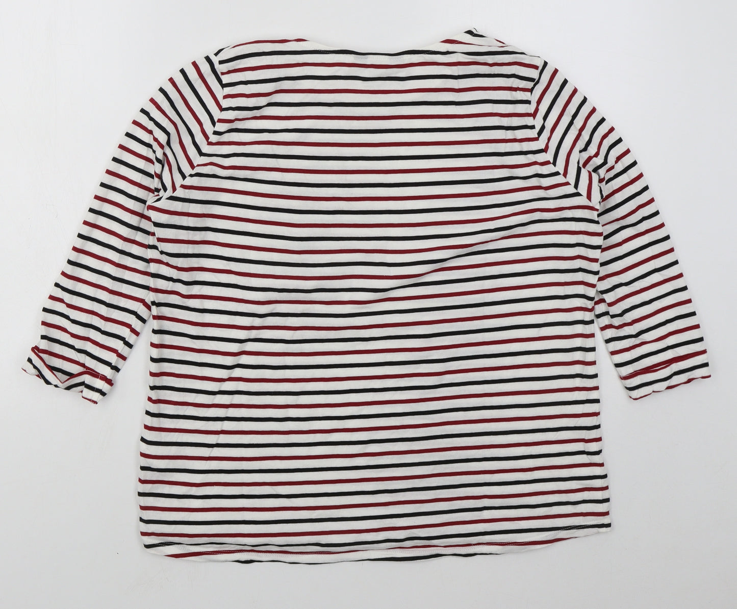 New Look Womens White Striped Cotton Basic T-Shirt Size 14 Round Neck - Red
