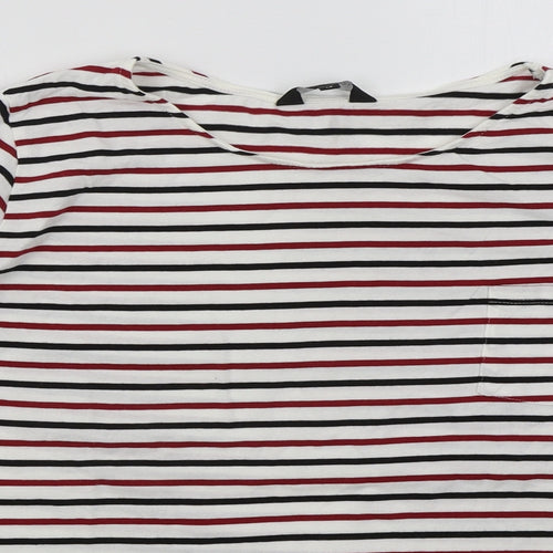 New Look Womens White Striped Cotton Basic T-Shirt Size 14 Round Neck - Red