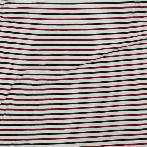 New Look Womens White Striped Cotton Basic T-Shirt Size 14 Round Neck - Red
