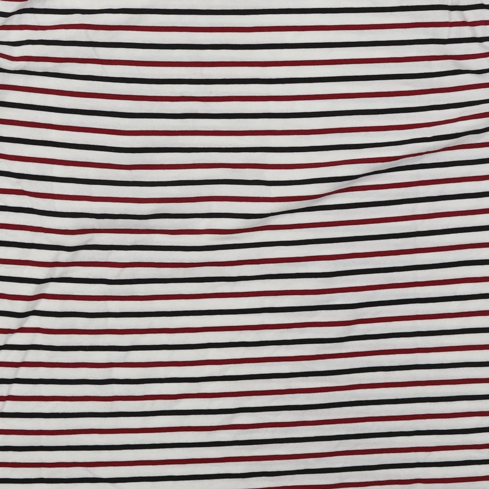 New Look Womens White Striped Cotton Basic T-Shirt Size 14 Round Neck - Red