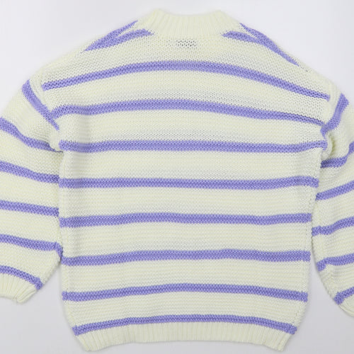 In the Style Womens White Crew Neck Striped Acrylic Pullover Jumper Size 6   - Purple