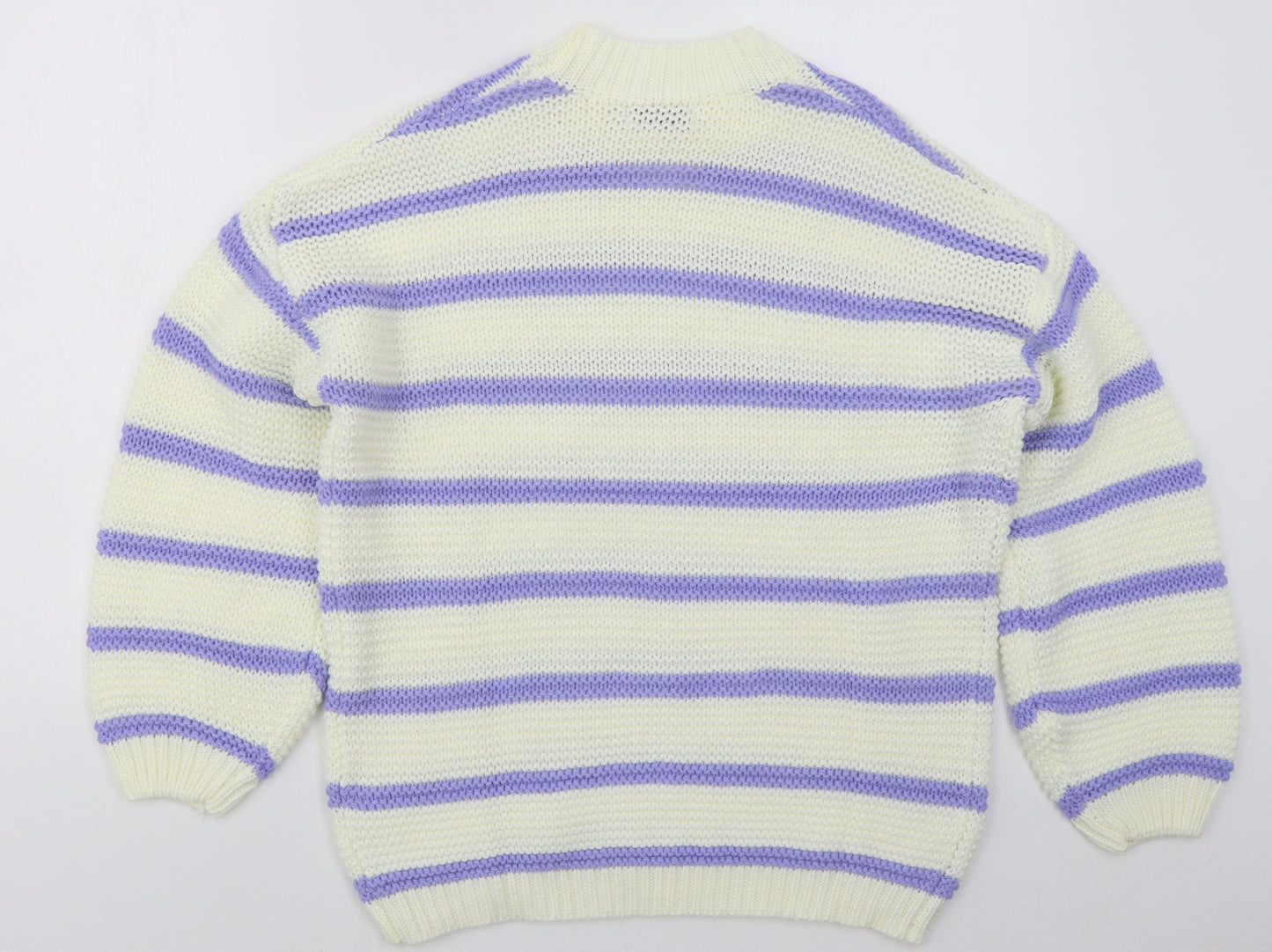 In the Style Womens White Crew Neck Striped Acrylic Pullover Jumper Size 6   - Purple