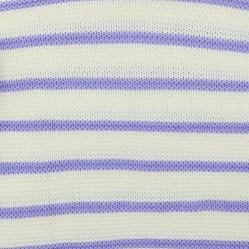 In the Style Womens White Crew Neck Striped Acrylic Pullover Jumper Size 6   - Purple