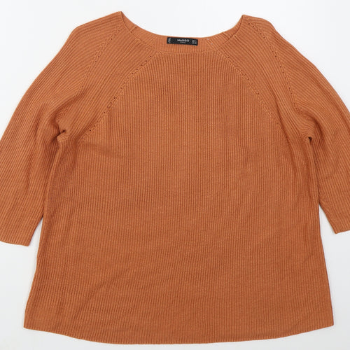 Mango Womens Orange Boat Neck  Acrylic Pullover Jumper Size S