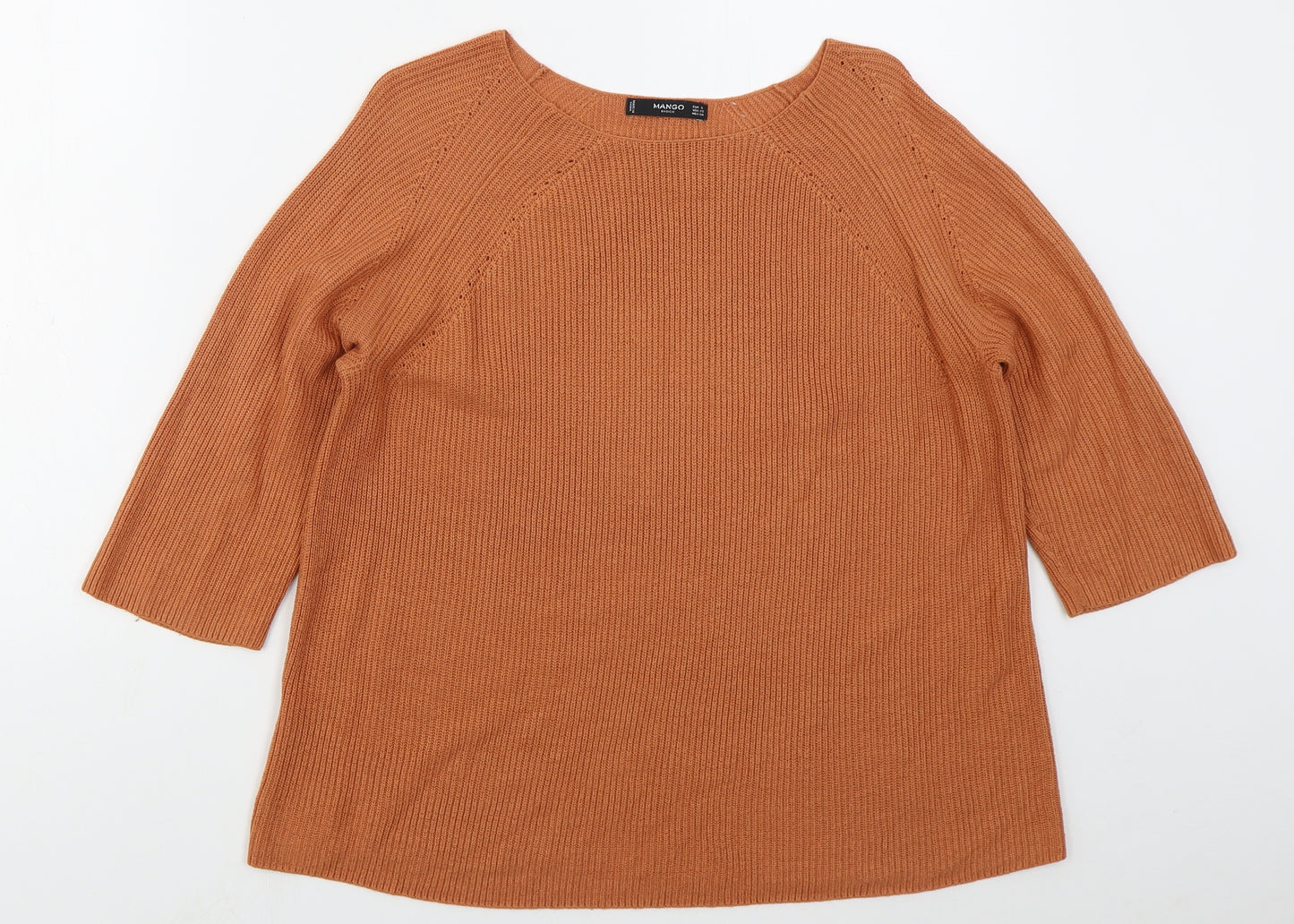 Mango Womens Orange Boat Neck  Acrylic Pullover Jumper Size S