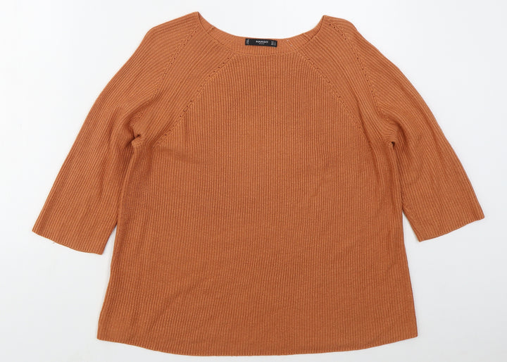 Mango Womens Orange Boat Neck  Acrylic Pullover Jumper Size S