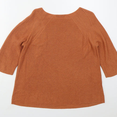Mango Womens Orange Boat Neck  Acrylic Pullover Jumper Size S