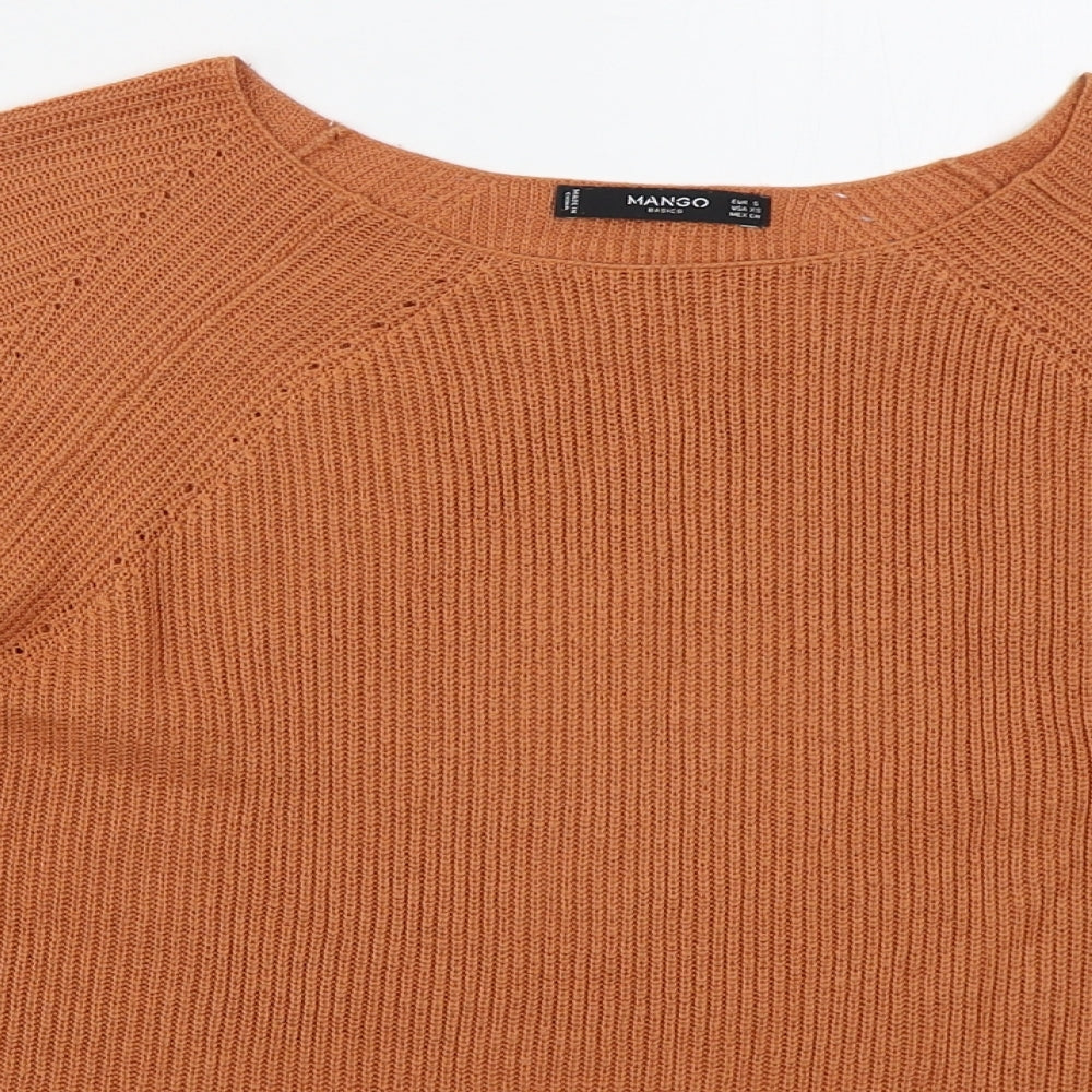 Mango Womens Orange Boat Neck  Acrylic Pullover Jumper Size S