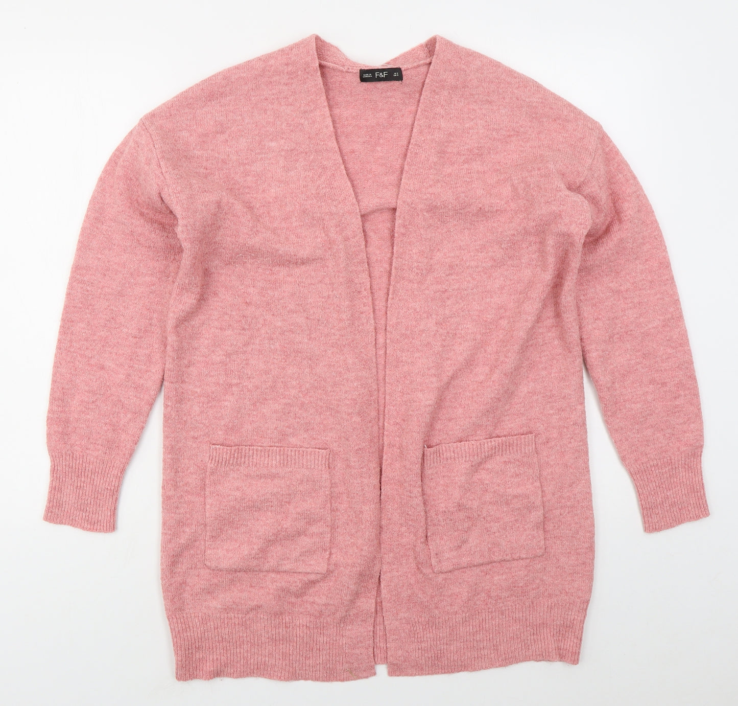 F&F Womens Pink V-Neck  Polyester Cardigan Jumper Size S