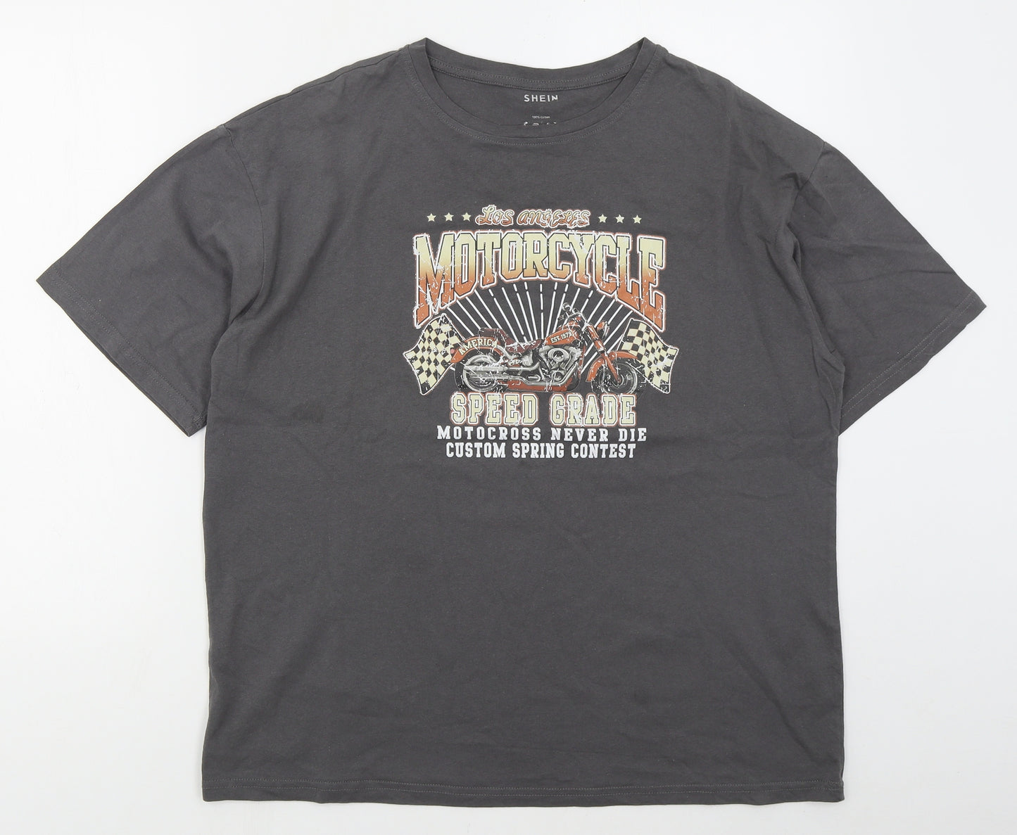 SheIn Womens Grey  Cotton Basic T-Shirt Size L Crew Neck - Los Angeles Motorcycles