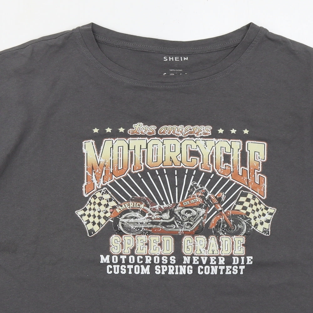 SheIn Womens Grey  Cotton Basic T-Shirt Size L Crew Neck - Los Angeles Motorcycles