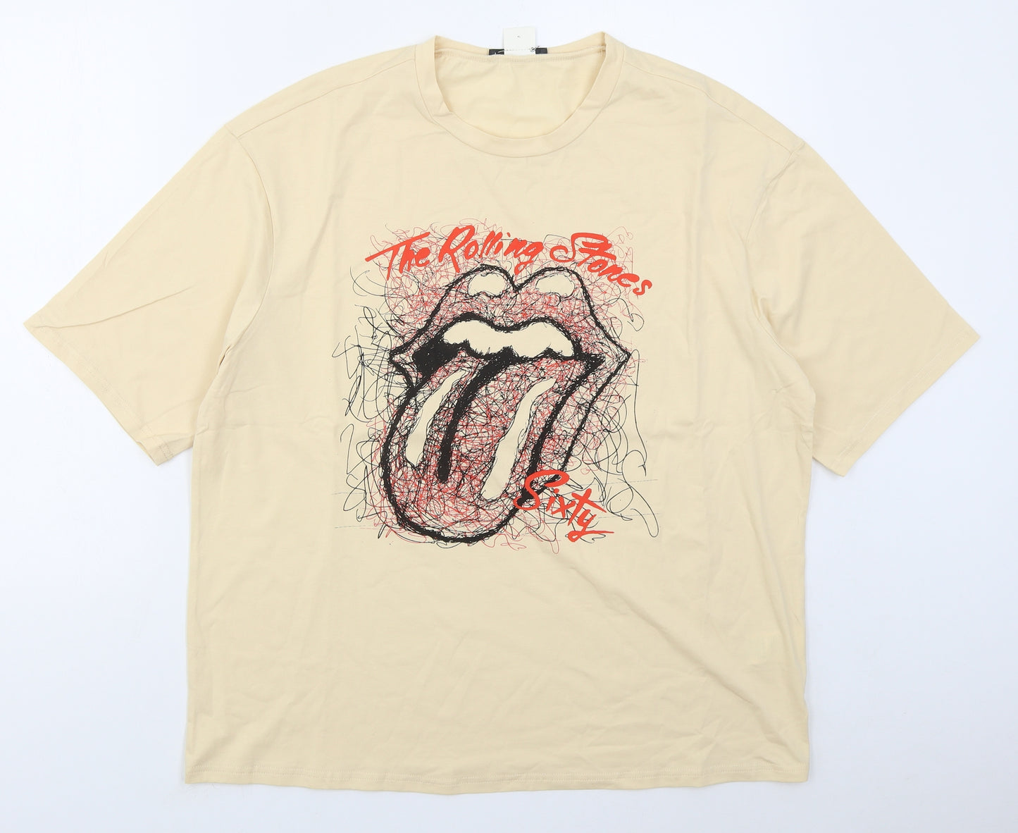 SheIn Womens Beige  Cotton Basic T-Shirt Size M Crew Neck - The Rolling Stones