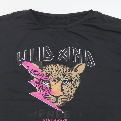 SheIn Womens Grey  Polyester Basic T-Shirt Size L Crew Neck - Wild and Free