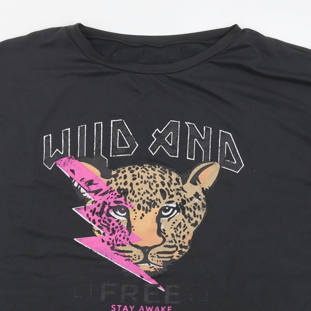 SheIn Womens Grey  Polyester Basic T-Shirt Size L Crew Neck - Wild and Free