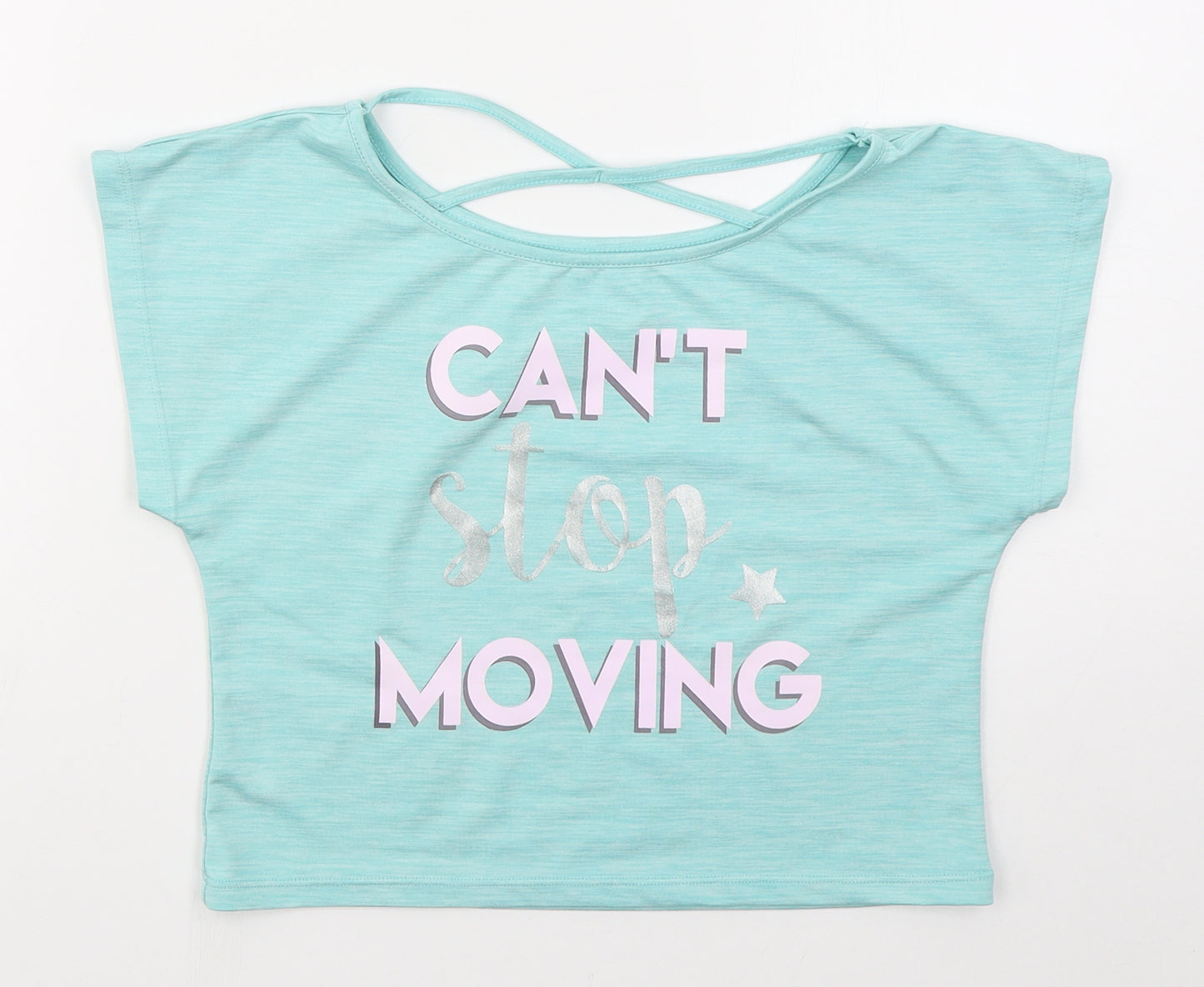 Preworn Womens Blue  Polyester Cropped T-Shirt Size S Boat Neck - Can't Stop Moving