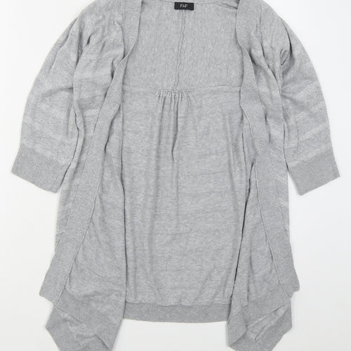 F&F Womens Grey V-Neck Striped Cotton Cardigan Jumper Size 8