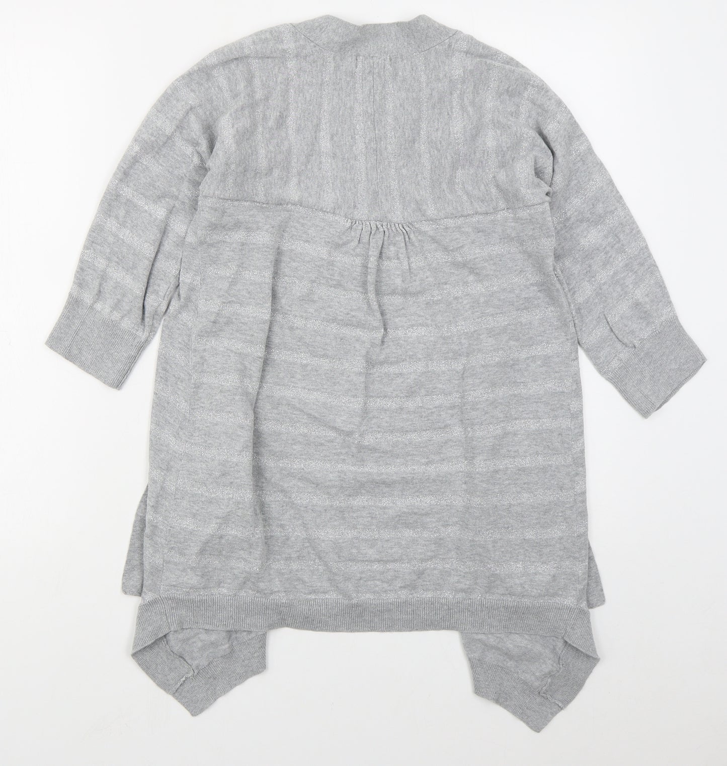 F&F Womens Grey V-Neck Striped Cotton Cardigan Jumper Size 8