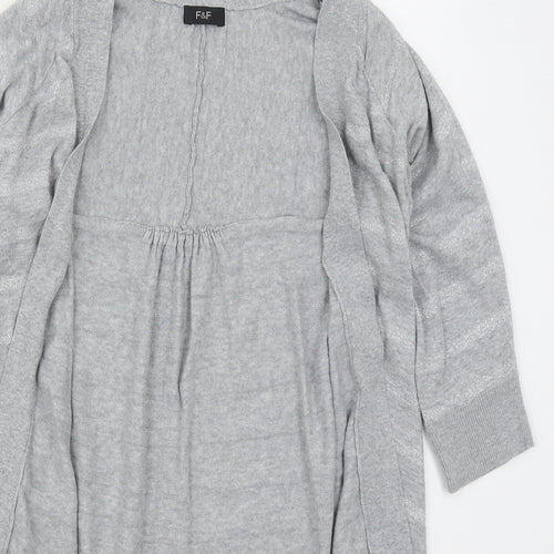 F&F Womens Grey V-Neck Striped Cotton Cardigan Jumper Size 8