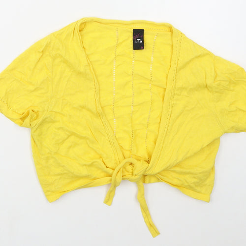 TU Womens Yellow V-Neck  Cotton Cardigan Jumper Size 14