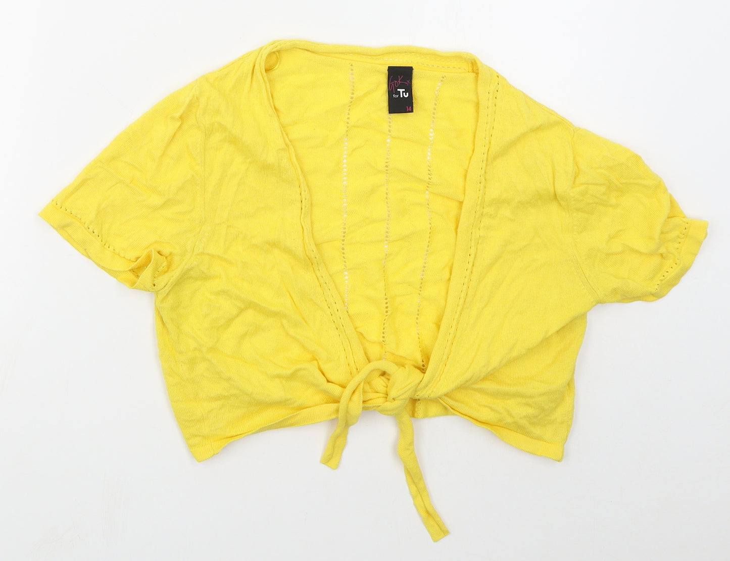 TU Womens Yellow V-Neck  Cotton Cardigan Jumper Size 14