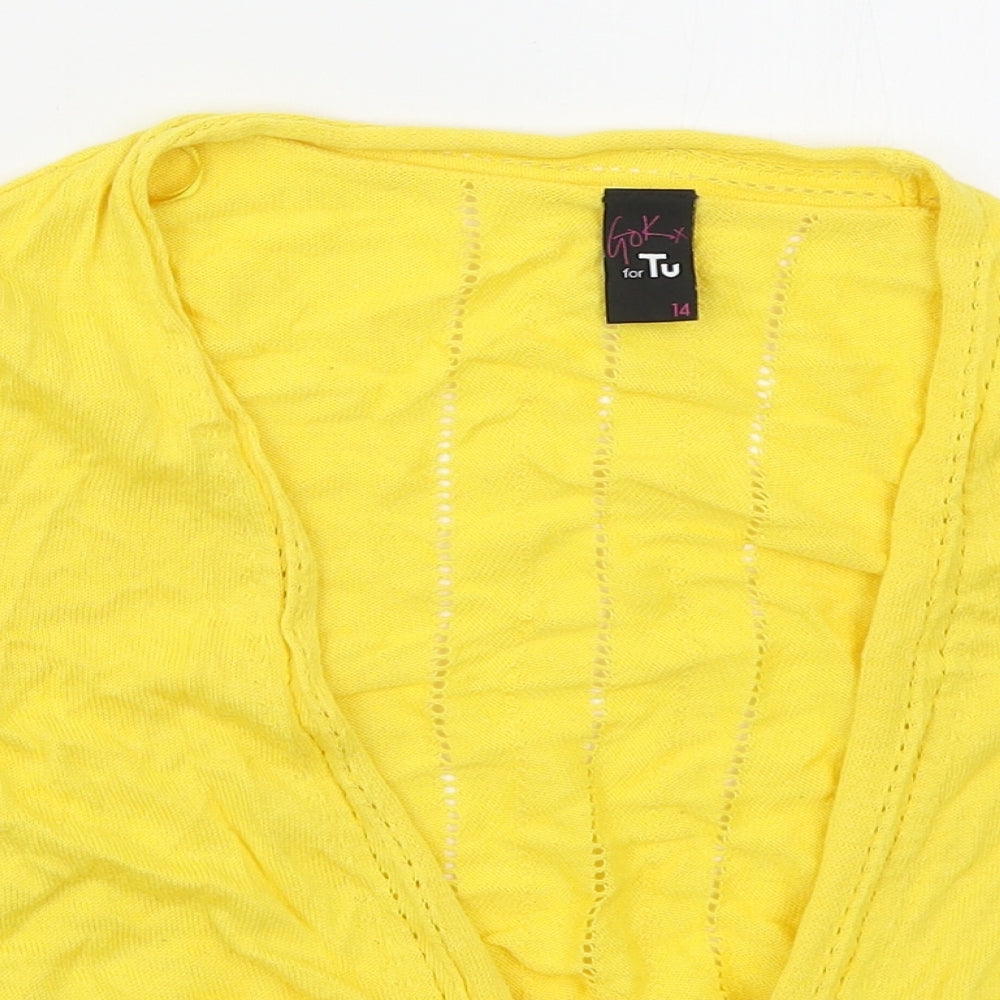 TU Womens Yellow V-Neck  Cotton Cardigan Jumper Size 14