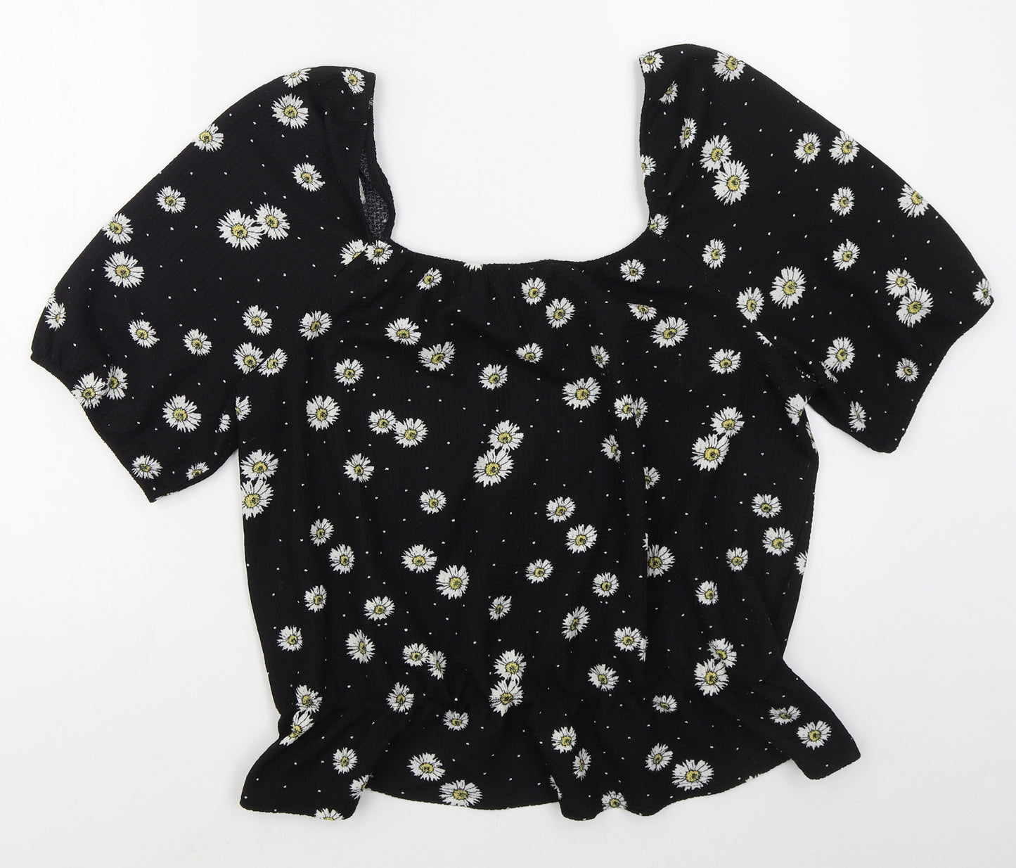 Papaya Womens Black Floral Polyester Basic Blouse Size 16 Square Neck