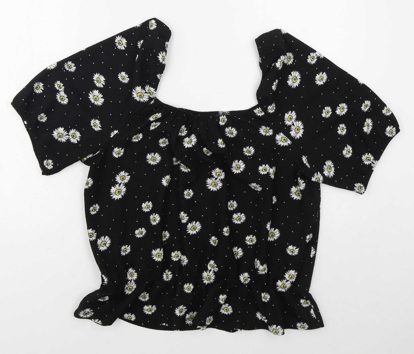 Papaya Womens Black Floral Polyester Basic Blouse Size 16 Square Neck
