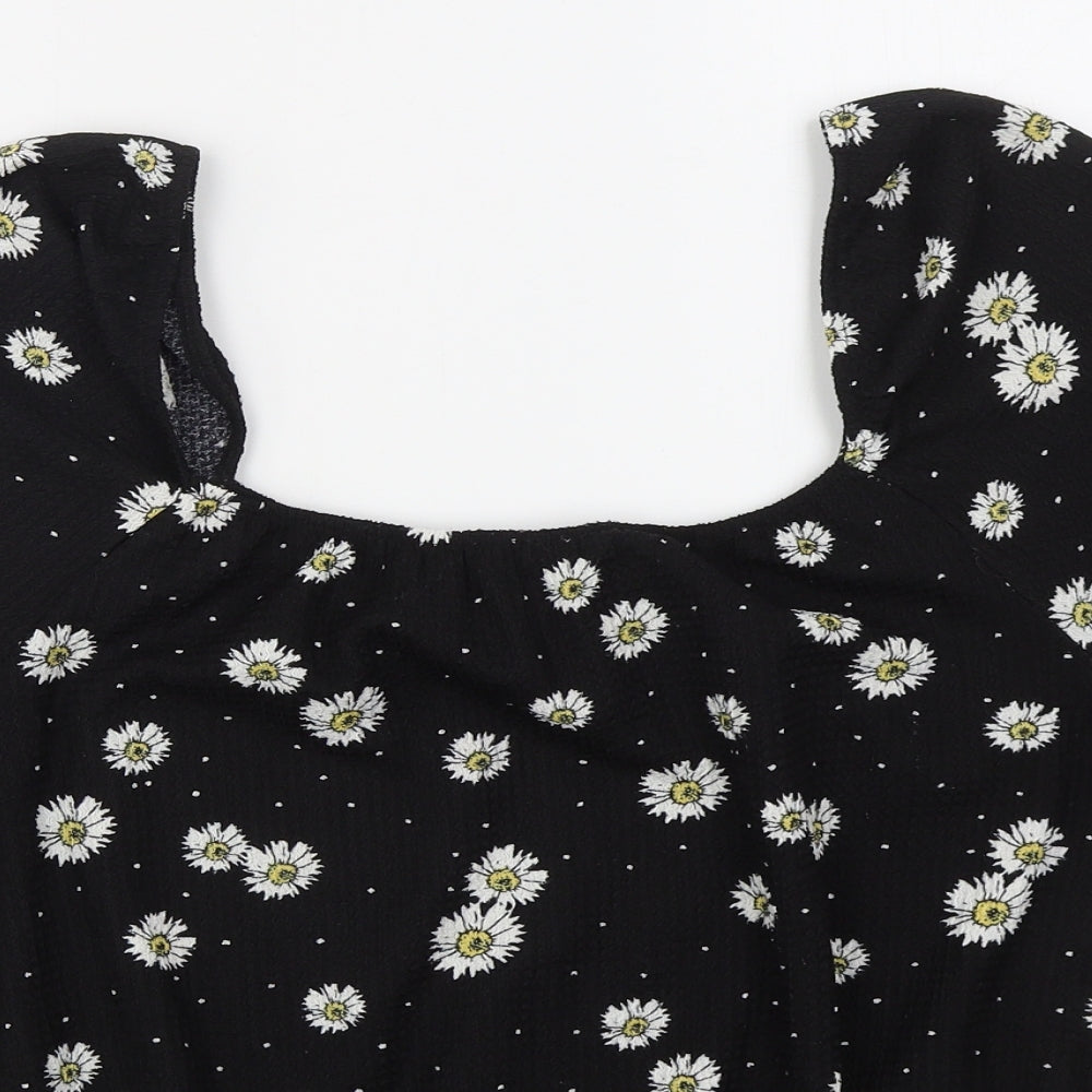 Papaya Womens Black Floral Polyester Basic Blouse Size 16 Square Neck