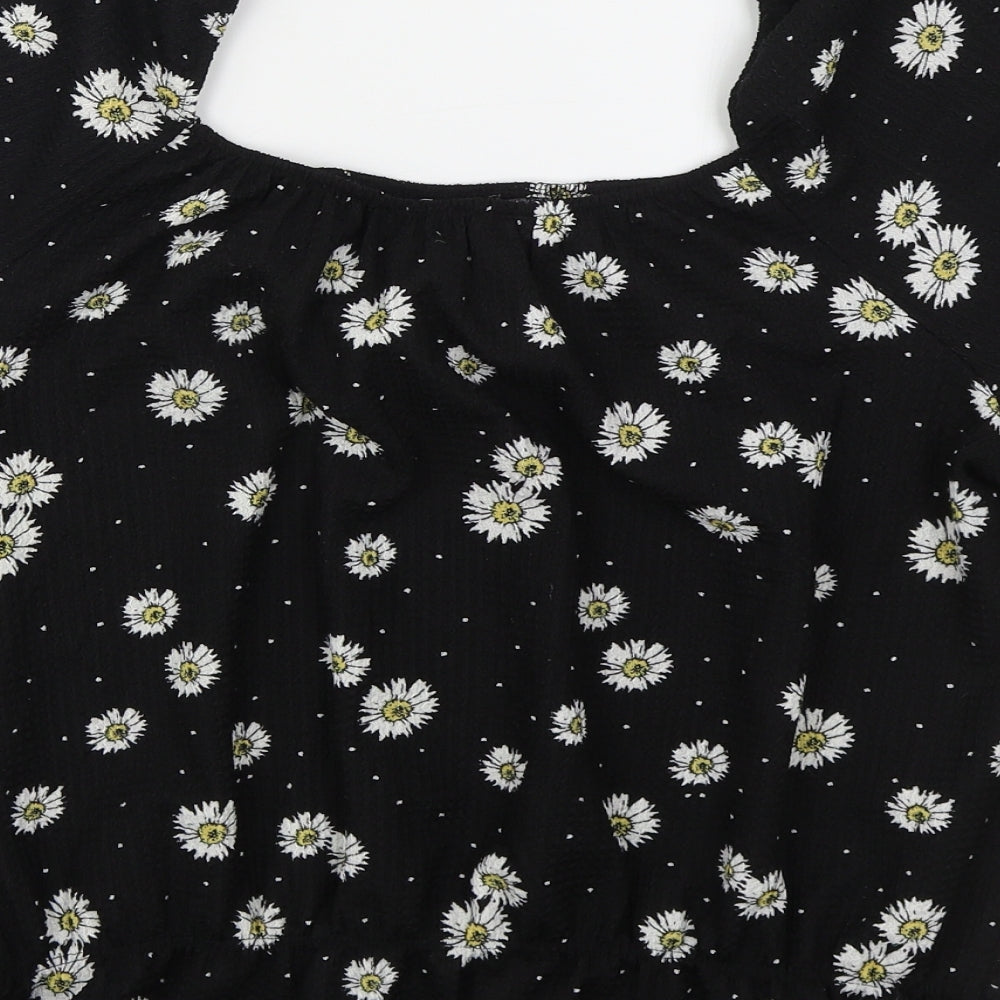 Papaya Womens Black Floral Polyester Basic Blouse Size 16 Square Neck