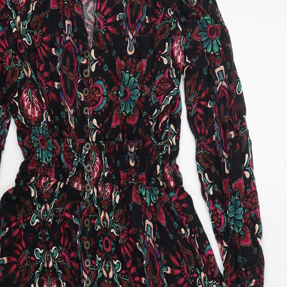 Shyanne Womens Black Geometric Viscose Skater Dress  Size L  V-Neck Pullover