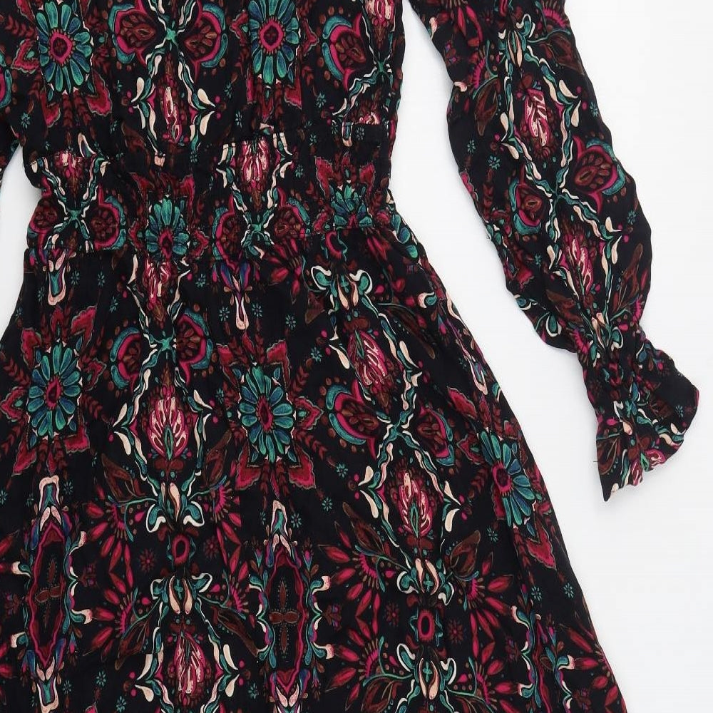 Shyanne Womens Black Geometric Viscose Skater Dress  Size L  V-Neck Pullover