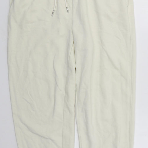 Zara Womens Ivory  Cotton Sweatpants Trousers Size L L25 in Regular Drawstring