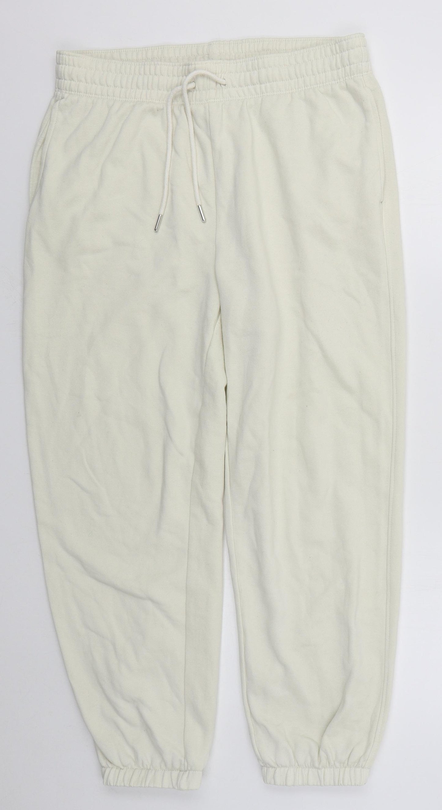 Zara Womens Ivory  Cotton Sweatpants Trousers Size L L25 in Regular Drawstring