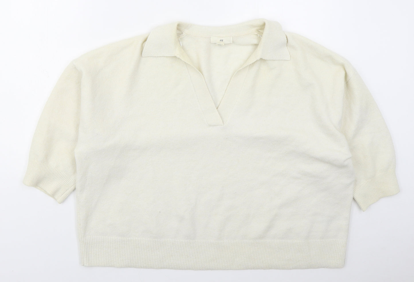 H&M Womens Beige Collared  Polyester Pullover Jumper Size L