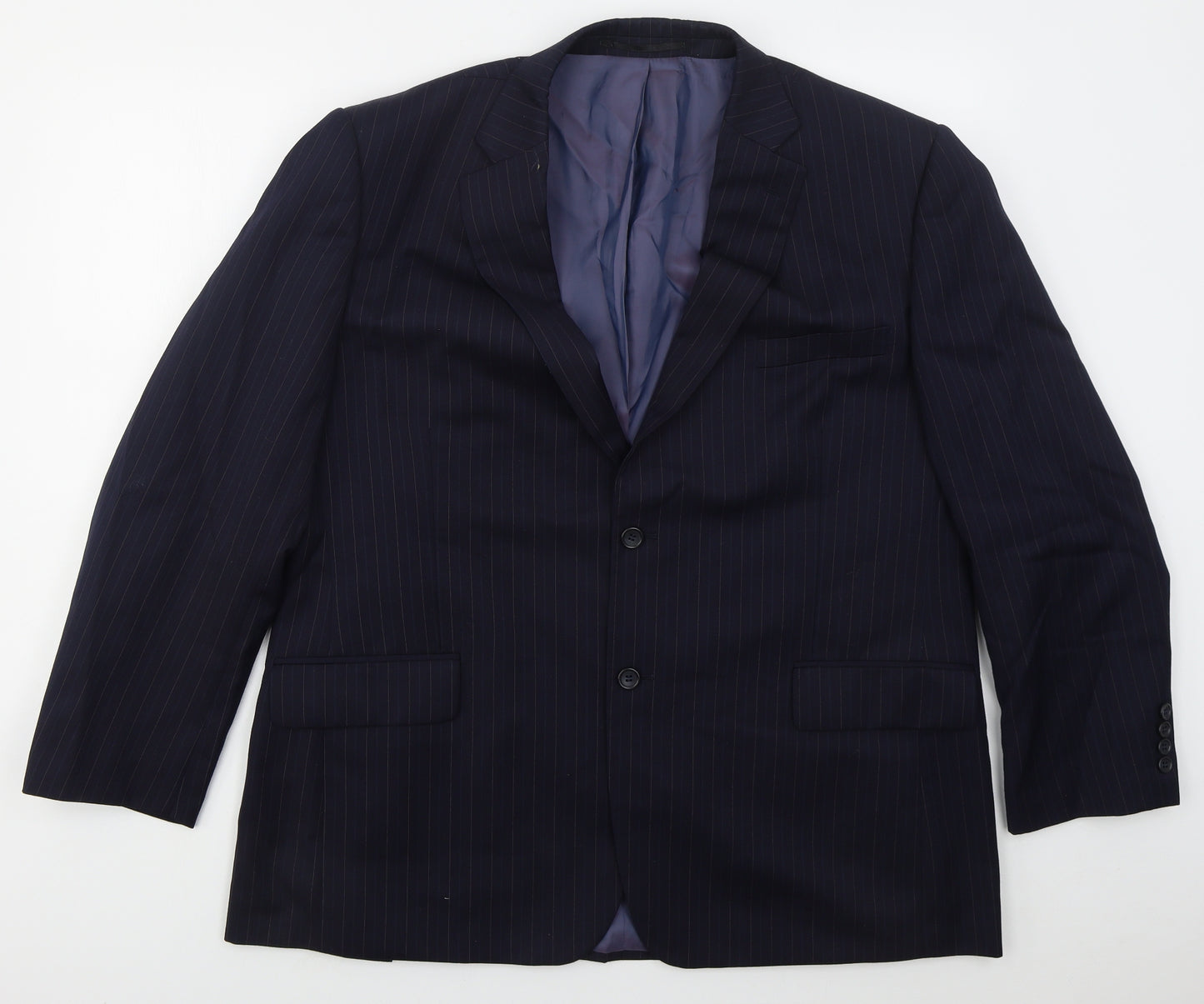 Brook Taverner Mens Blue Striped Polyester Jacket Suit Jacket Size 46