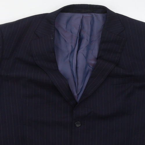 Brook Taverner Mens Blue Striped Polyester Jacket Suit Jacket Size 46