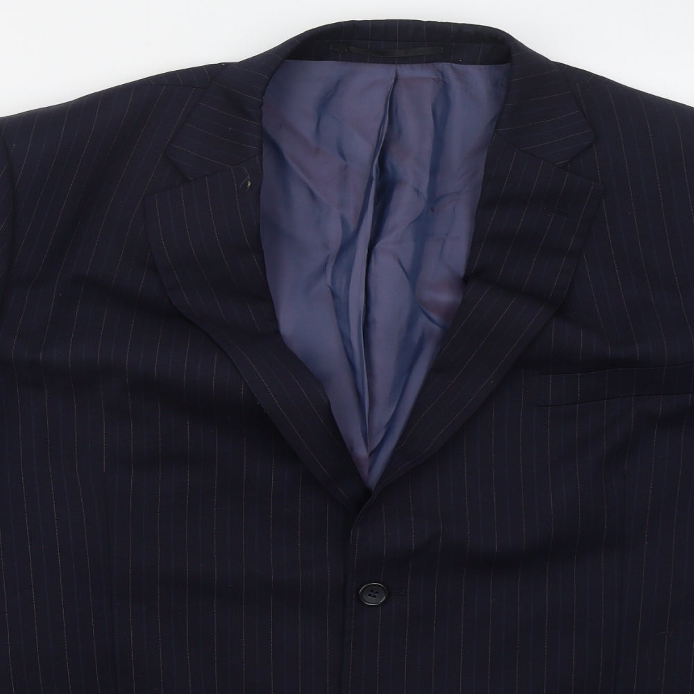 Brook Taverner Mens Blue Striped Polyester Jacket Suit Jacket Size 46